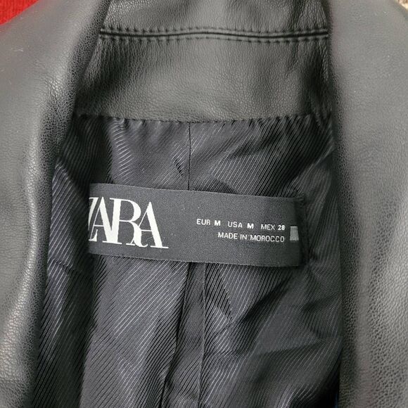 Zara Combination Faux Leather Textured Blazer Sz M Sophisticated Preppy Academia - Picture 7 of 14